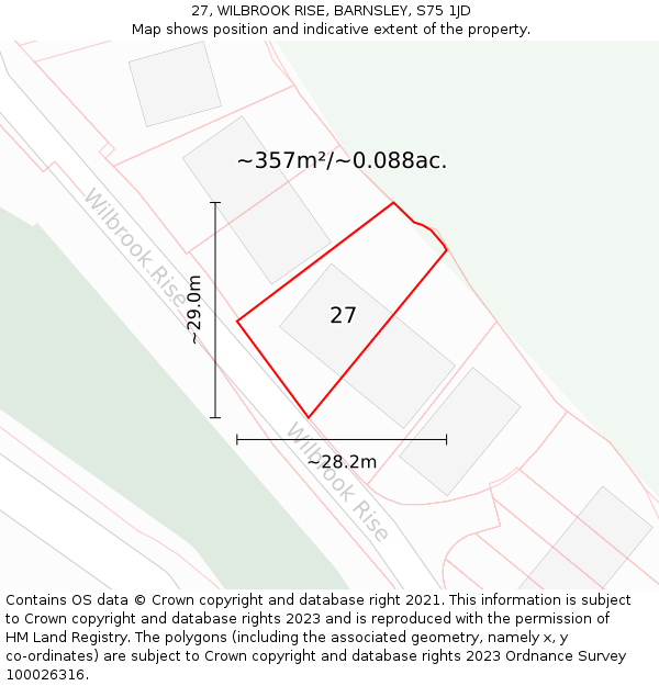 27, WILBROOK RISE, BARNSLEY, S75 1JD: Plot and title map