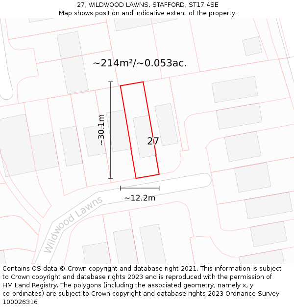 27, WILDWOOD LAWNS, STAFFORD, ST17 4SE: Plot and title map