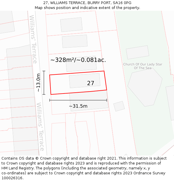 27, WILLIAMS TERRACE, BURRY PORT, SA16 0PG: Plot and title map