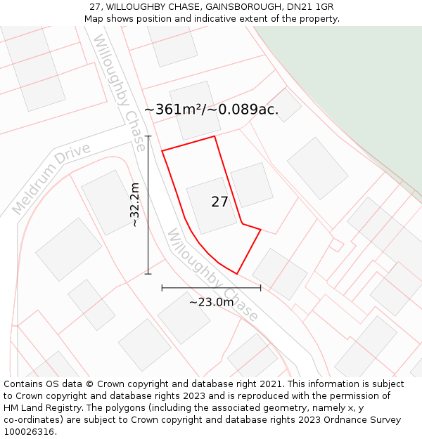 27, WILLOUGHBY CHASE, GAINSBOROUGH, DN21 1GR: Plot and title map