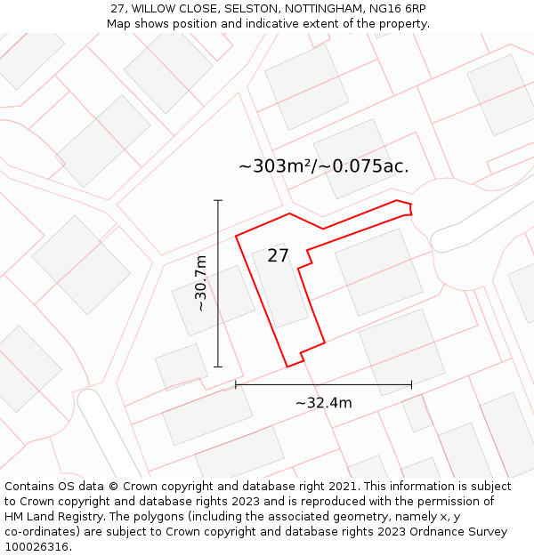 27, WILLOW CLOSE, SELSTON, NOTTINGHAM, NG16 6RP: Plot and title map