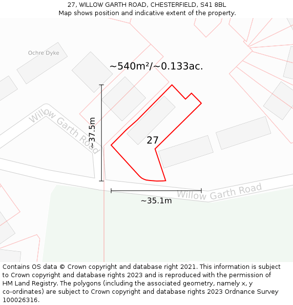 27, WILLOW GARTH ROAD, CHESTERFIELD, S41 8BL: Plot and title map