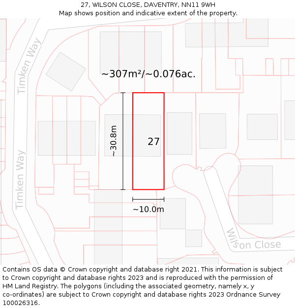 27, WILSON CLOSE, DAVENTRY, NN11 9WH: Plot and title map