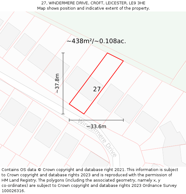 27, WINDERMERE DRIVE, CROFT, LEICESTER, LE9 3HE: Plot and title map