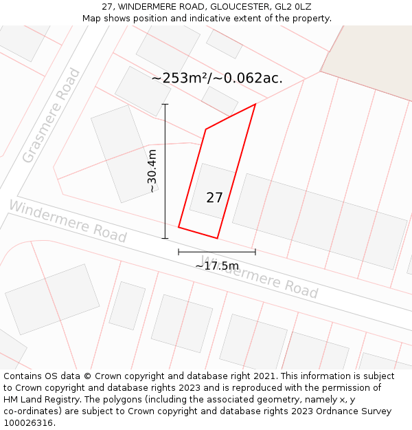 27, WINDERMERE ROAD, GLOUCESTER, GL2 0LZ: Plot and title map