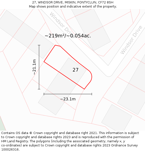 27, WINDSOR DRIVE, MISKIN, PONTYCLUN, CF72 8SH: Plot and title map