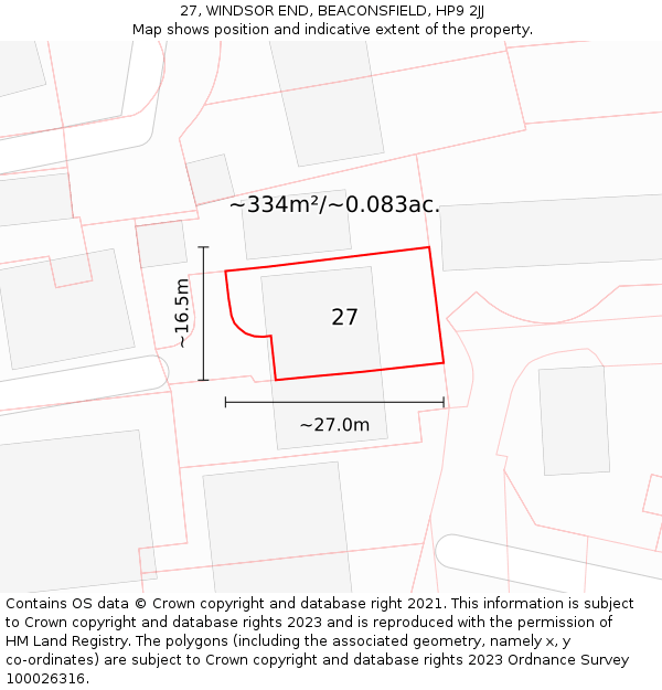 27, WINDSOR END, BEACONSFIELD, HP9 2JJ: Plot and title map