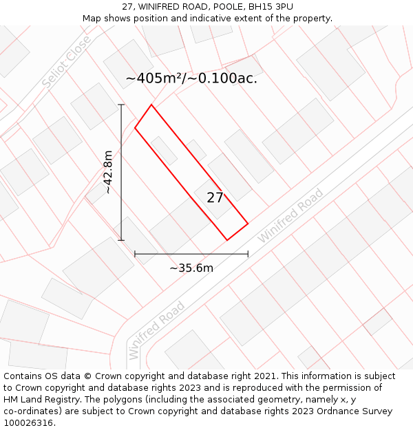 27, WINIFRED ROAD, POOLE, BH15 3PU: Plot and title map