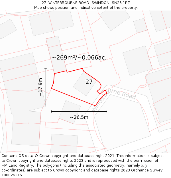 27, WINTERBOURNE ROAD, SWINDON, SN25 1PZ: Plot and title map