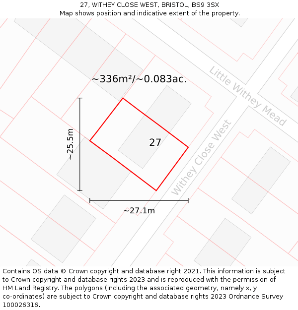 27, WITHEY CLOSE WEST, BRISTOL, BS9 3SX: Plot and title map