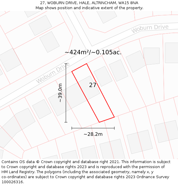 27, WOBURN DRIVE, HALE, ALTRINCHAM, WA15 8NA: Plot and title map