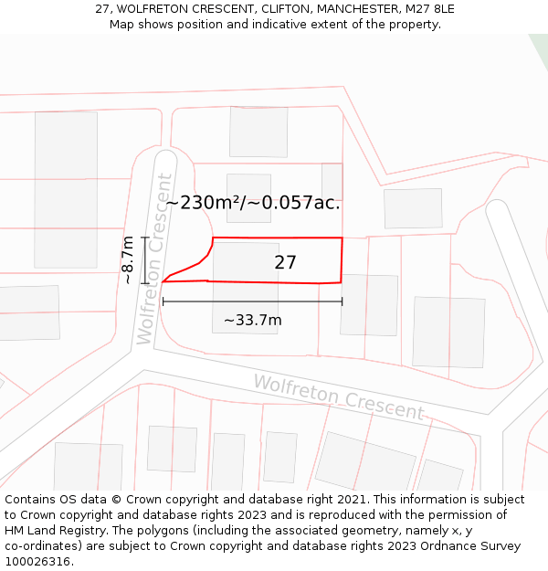 27, WOLFRETON CRESCENT, CLIFTON, MANCHESTER, M27 8LE: Plot and title map