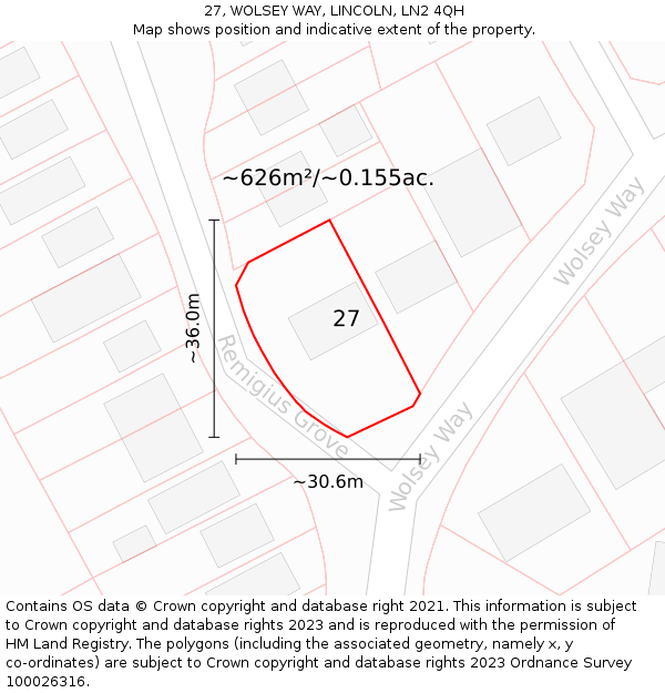 27, WOLSEY WAY, LINCOLN, LN2 4QH: Plot and title map