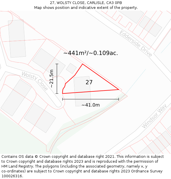 27, WOLSTY CLOSE, CARLISLE, CA3 0PB: Plot and title map
