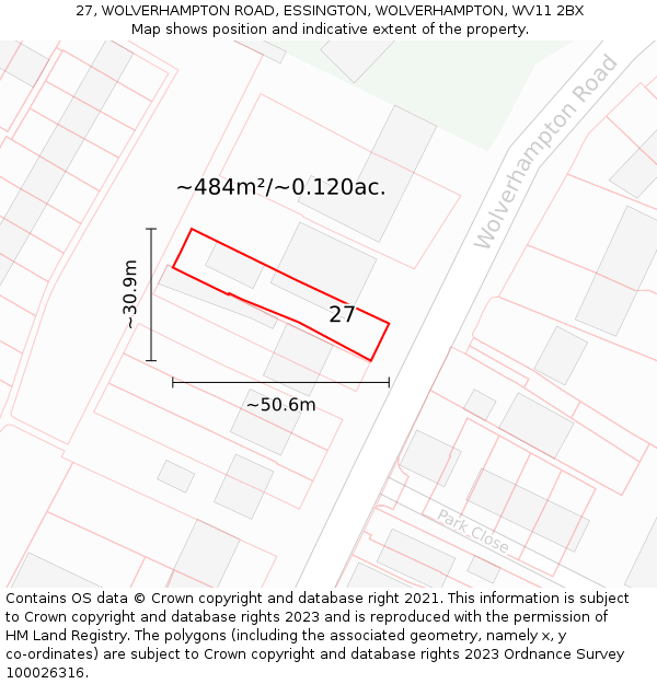 27, WOLVERHAMPTON ROAD, ESSINGTON, WOLVERHAMPTON, WV11 2BX: Plot and title map