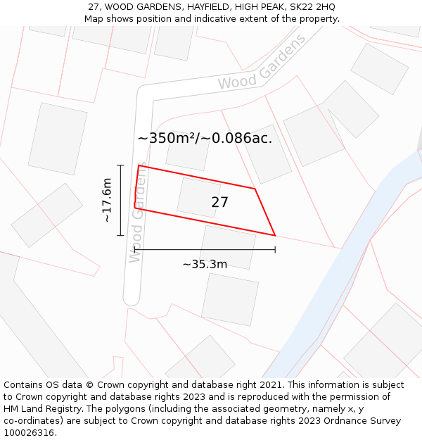 27, WOOD GARDENS, HAYFIELD, HIGH PEAK, SK22 2HQ: Plot and title map