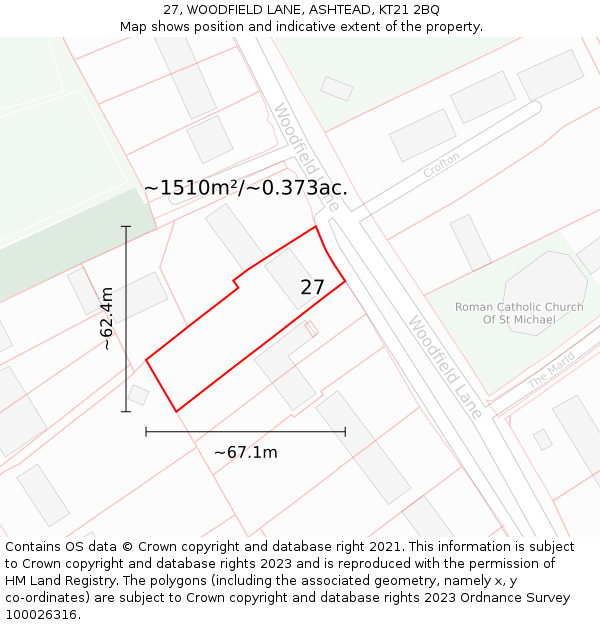 27, WOODFIELD LANE, ASHTEAD, KT21 2BQ: Plot and title map