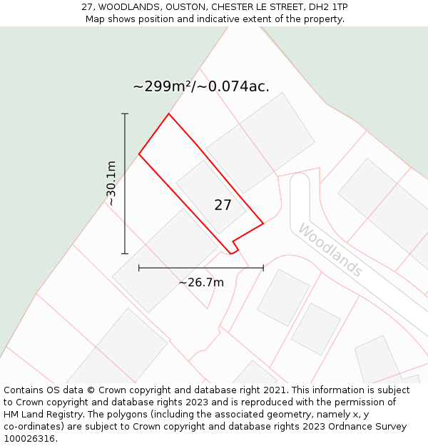 27, WOODLANDS, OUSTON, CHESTER LE STREET, DH2 1TP: Plot and title map