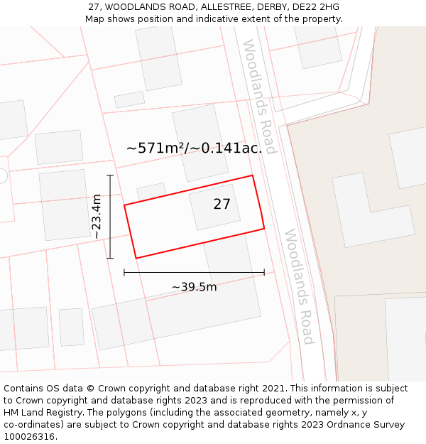 27, WOODLANDS ROAD, ALLESTREE, DERBY, DE22 2HG: Plot and title map