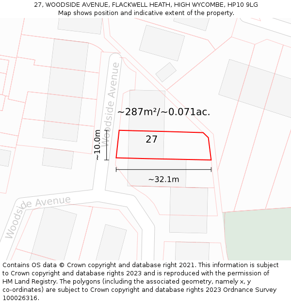 27, WOODSIDE AVENUE, FLACKWELL HEATH, HIGH WYCOMBE, HP10 9LG: Plot and title map