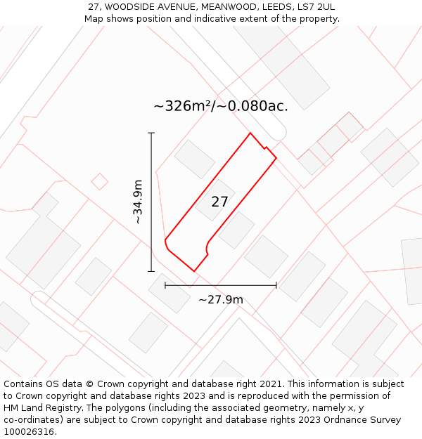 27, WOODSIDE AVENUE, MEANWOOD, LEEDS, LS7 2UL: Plot and title map