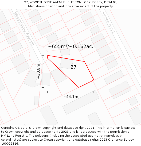 27, WOODTHORNE AVENUE, SHELTON LOCK, DERBY, DE24 9FJ: Plot and title map
