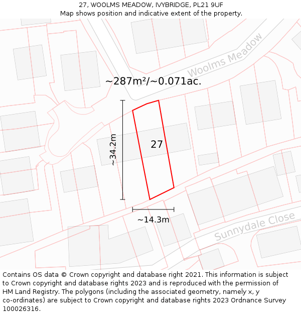 27, WOOLMS MEADOW, IVYBRIDGE, PL21 9UF: Plot and title map