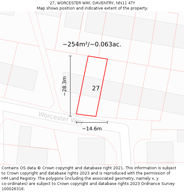 27, WORCESTER WAY, DAVENTRY, NN11 4TY: Plot and title map