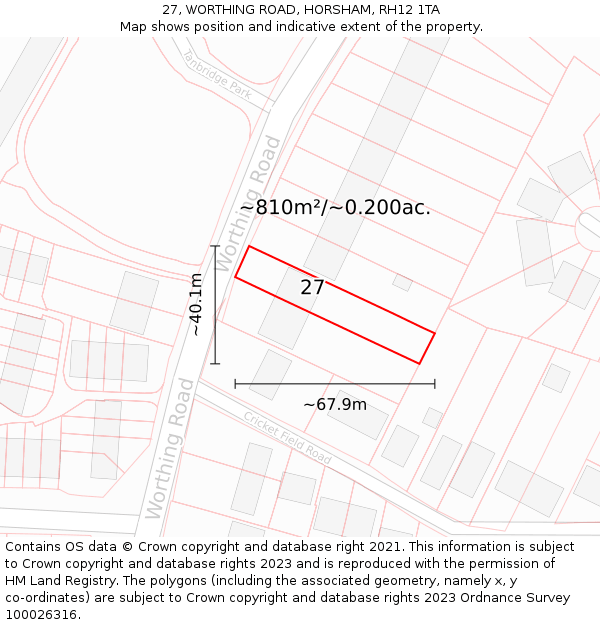 27, WORTHING ROAD, HORSHAM, RH12 1TA: Plot and title map