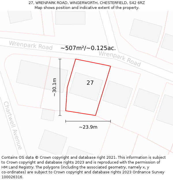 27, WRENPARK ROAD, WINGERWORTH, CHESTERFIELD, S42 6RZ: Plot and title map