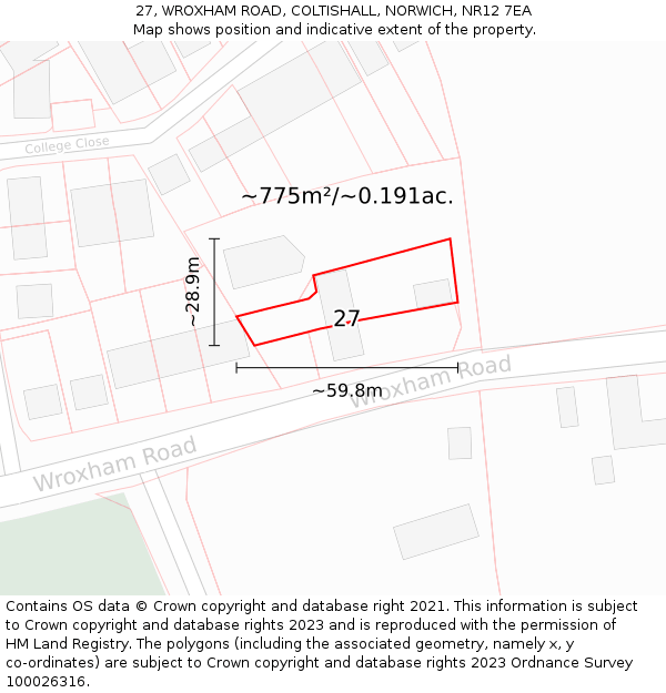 27, WROXHAM ROAD, COLTISHALL, NORWICH, NR12 7EA: Plot and title map