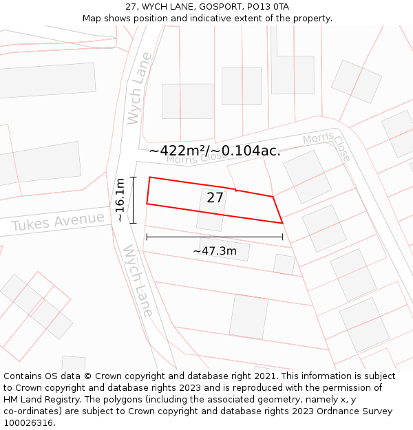 27, WYCH LANE, GOSPORT, PO13 0TA: Plot and title map