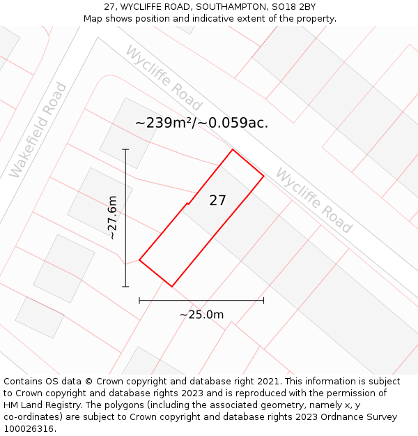 27, WYCLIFFE ROAD, SOUTHAMPTON, SO18 2BY: Plot and title map