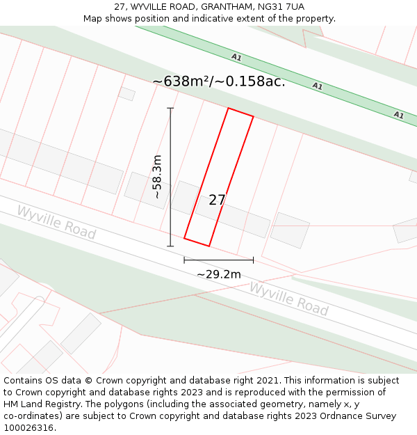 27, WYVILLE ROAD, GRANTHAM, NG31 7UA: Plot and title map