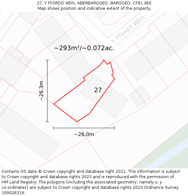 27, Y FFORDD WEN, ABERBARGOED, BARGOED, CF81 9EE: Plot and title map