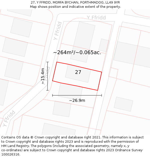 27, Y FFRIDD, MORFA BYCHAN, PORTHMADOG, LL49 9YR: Plot and title map