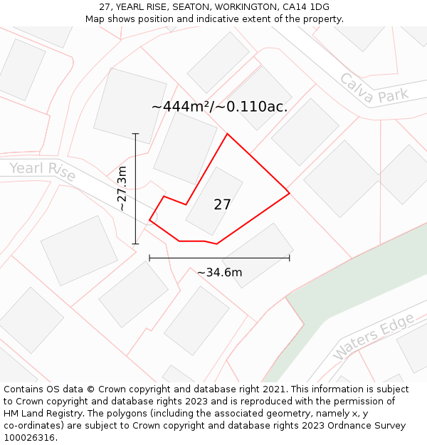27, YEARL RISE, SEATON, WORKINGTON, CA14 1DG: Plot and title map