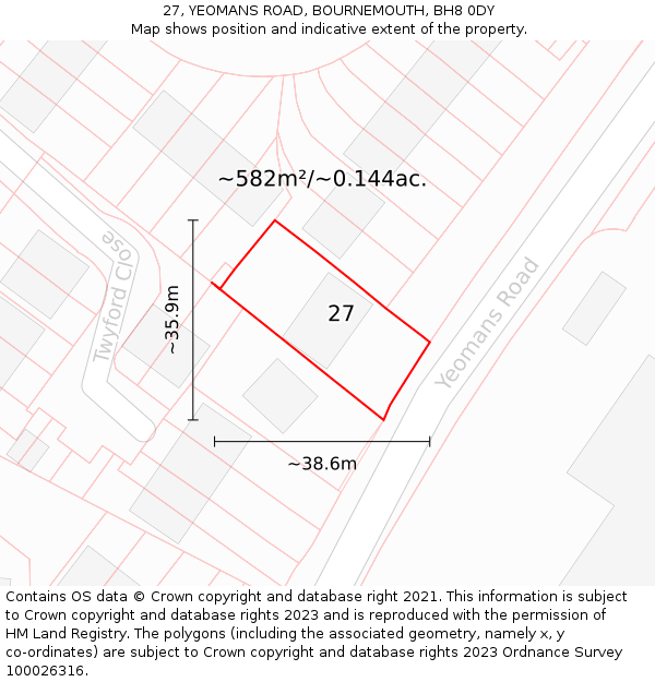 27, YEOMANS ROAD, BOURNEMOUTH, BH8 0DY: Plot and title map
