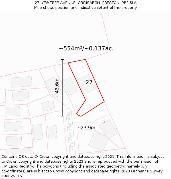 27, YEW TREE AVENUE, GRIMSARGH, PRESTON, PR2 5LA: Plot and title map