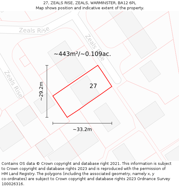 27, ZEALS RISE, ZEALS, WARMINSTER, BA12 6PL: Plot and title map