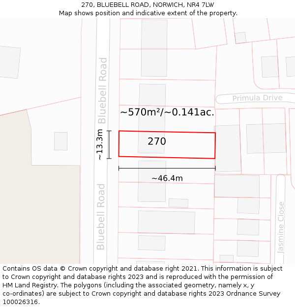 270, BLUEBELL ROAD, NORWICH, NR4 7LW: Plot and title map