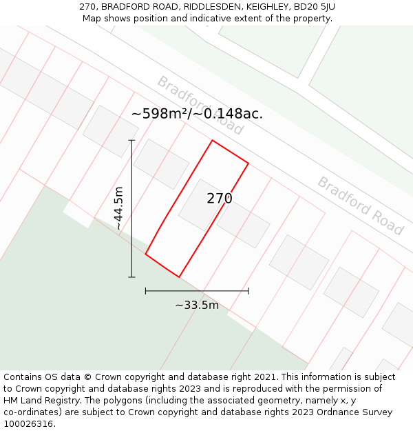 270, BRADFORD ROAD, RIDDLESDEN, KEIGHLEY, BD20 5JU: Plot and title map