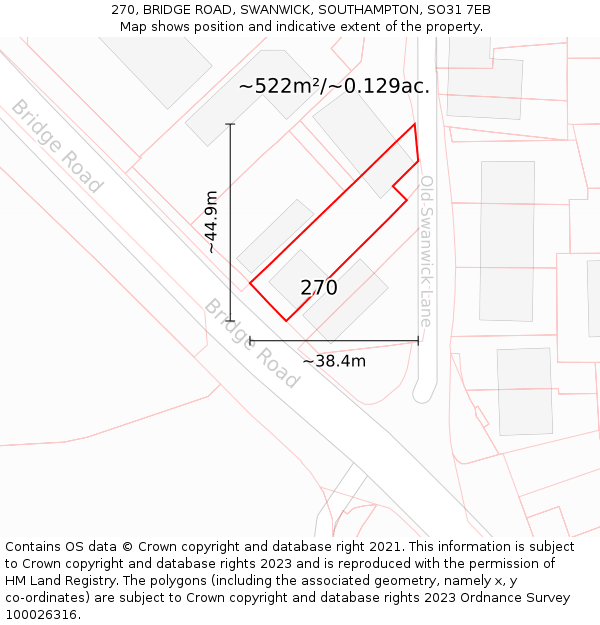 270, BRIDGE ROAD, SWANWICK, SOUTHAMPTON, SO31 7EB: Plot and title map