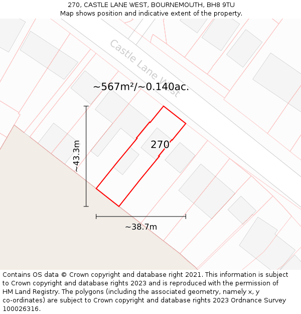 270, CASTLE LANE WEST, BOURNEMOUTH, BH8 9TU: Plot and title map