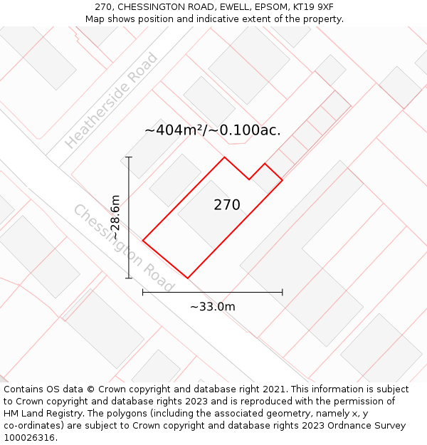 270, CHESSINGTON ROAD, EWELL, EPSOM, KT19 9XF: Plot and title map