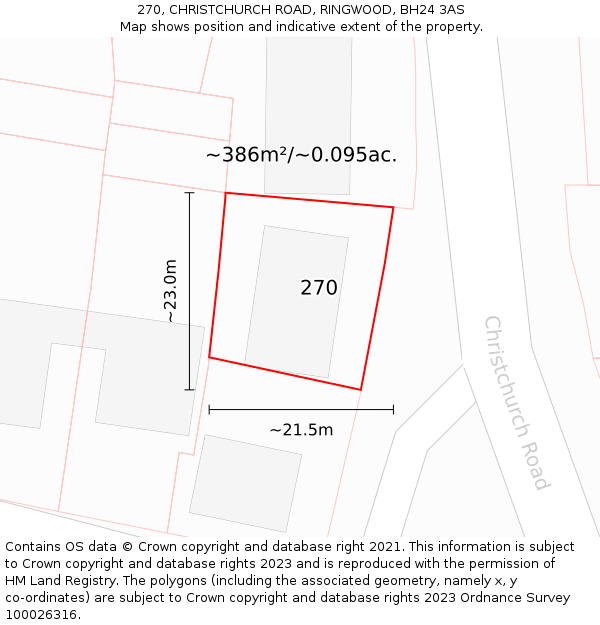 270, CHRISTCHURCH ROAD, RINGWOOD, BH24 3AS: Plot and title map