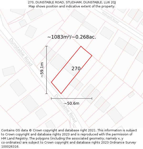 270, DUNSTABLE ROAD, STUDHAM, DUNSTABLE, LU6 2QJ: Plot and title map