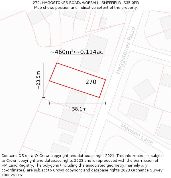270, HAGGSTONES ROAD, WORRALL, SHEFFIELD, S35 0PD: Plot and title map