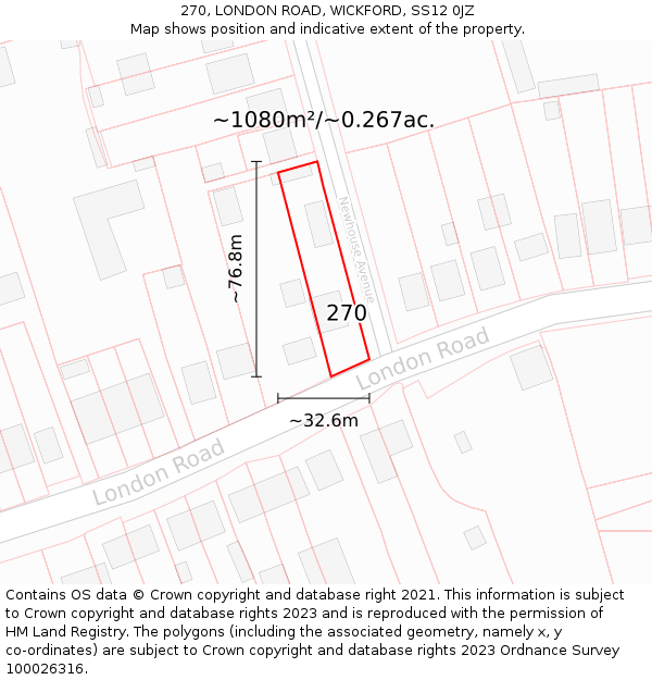 270, LONDON ROAD, WICKFORD, SS12 0JZ: Plot and title map