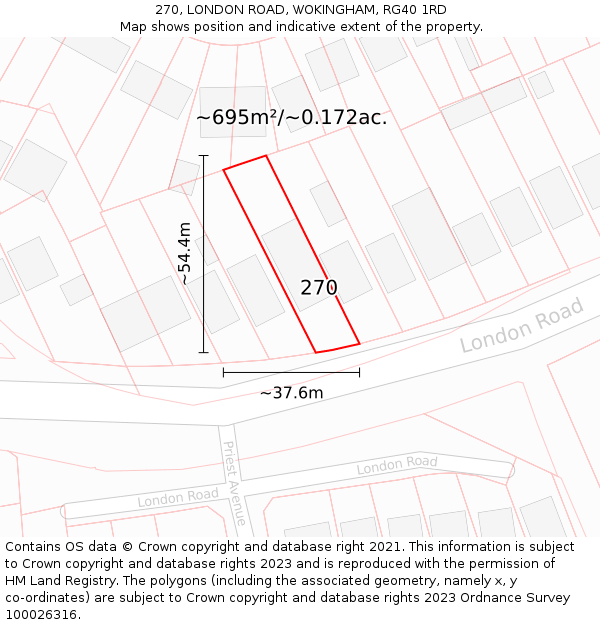 270, LONDON ROAD, WOKINGHAM, RG40 1RD: Plot and title map